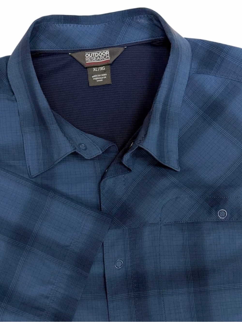 Outdoor Research Shirt Mens XL Blue Plaid Astroman Short Sleeve Sun Snap Hiking